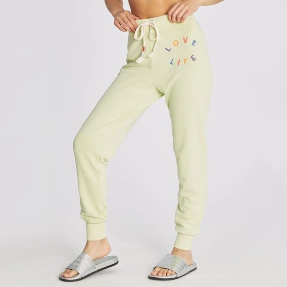 NWT Wildfox cotton blend lime green “Love Life” jogger trackpants, L - Picture 1 of 16